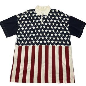 D'knits American Flag Polo Shirt Men's XL All‎ Over Graphic 100% Cotton